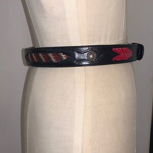 Tony Lama Black Leather Western Embellished Belt silver medallions 30